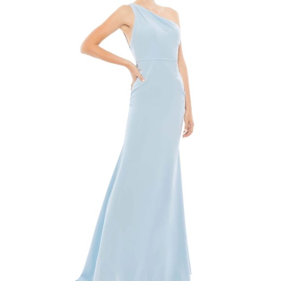 Ieena for MAC DUGGAL 26266 ONE SHOULDER JERSEY MERMAID GOWN POWDER‎ BLUE SIZE 0 - Picture 2 of 9